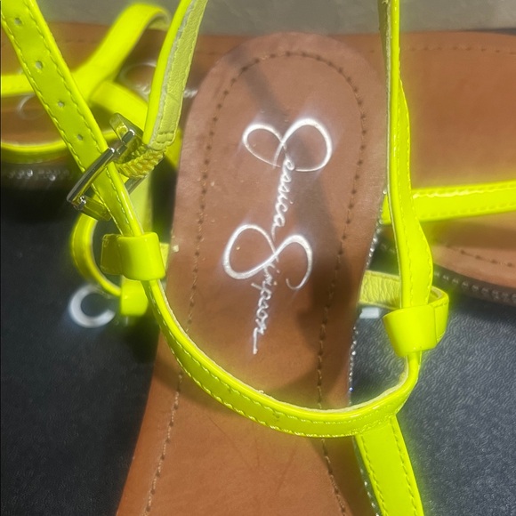 Jessica Simpson Neon Yellow T-Strap Sandals - Picture 3 of 3